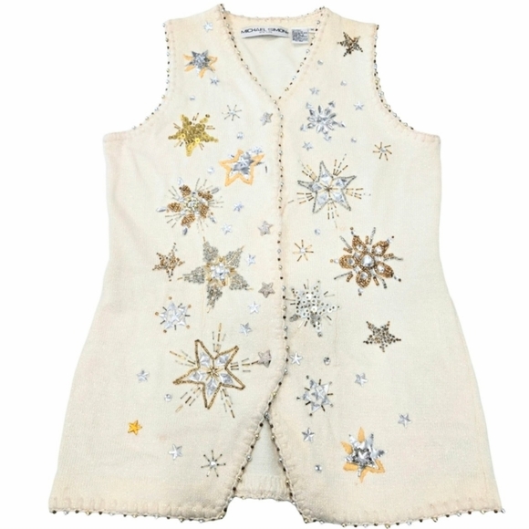Michael Simon~VTG 90s~Beaded~Celestial Stars Snowflake~ Sweater Vest~Y2K~MEDIUM - Picture 1 of 9